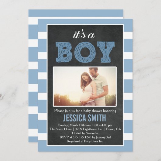 男の子写真の赤ちゃんシャワー招待状 招待状 (正面/裏面)