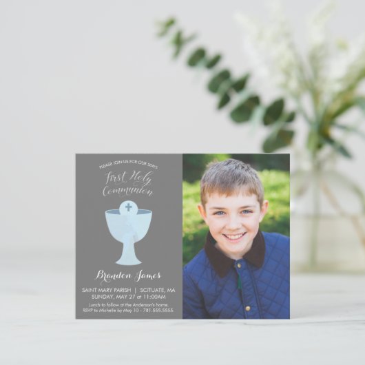 男の子初の聖餐招待状（写真付き） 招待状 (スタンド正面)