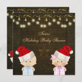 男の子及び女の子の双生児のクリスマスのベビーシャワー 招待状 (正面/裏面)