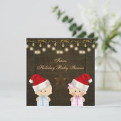 男の子及び女の子の双生児のクリスマスのベビーシャワー 招待状 (スタンド正面)