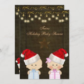 男の子及び女の子の双生児のクリスマスのベビーシャワー 招待状 (正面/裏面)