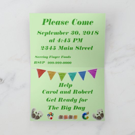 男の子及び女の子の双生児はベビーシャワーカードを来ています 招待状 (内部)