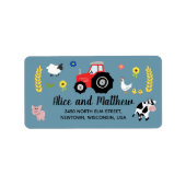 男の子可愛い農場動物赤トラクターベビーシャワー ラベル (正面)