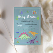 男の子可愛い青いジャングルTレックス恐竜の赤ちゃんシャワー 招待状