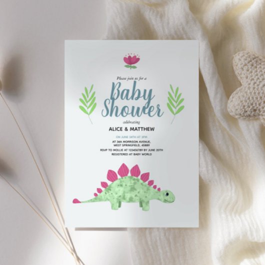 男の子可愛い青いジャングルTレックス恐竜の赤ちゃんシャワー 招待状