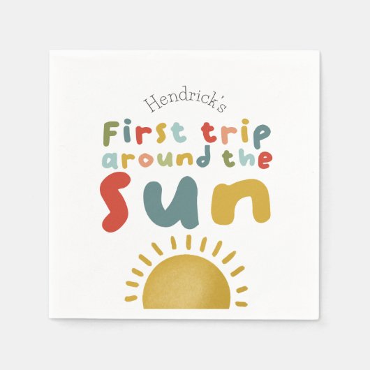 男の子可愛い1stのまわりにトリップザサンサマー誕生日 スタンダードカクテルナプキン (正面)
