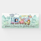 男の子可愛モダンい列車変更名フォトパーティー 横断幕 (横)