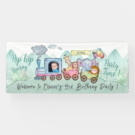 男の子可愛モダンい列車変更名フォトパーティー 横断幕 (横)