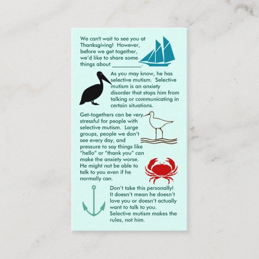 男の子名刺を集める選択的無言 名刺 (正面)