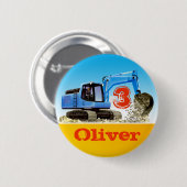 男の子名前をカスタムするおよび年齢の建築の坑夫 缶バッジ (正面&裏面)