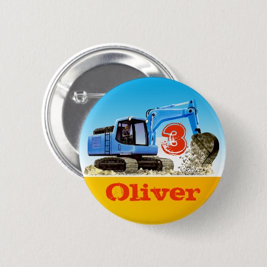 男の子名前をカスタムするおよび年齢の建築の坑夫 缶バッジ (正面&裏面)