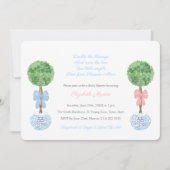 男の子名門私立校風の双子ピンクブルーリボンベビーシャワー 招待状 (正面)