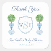 男の子名門私立校風の赤ちゃんシャワーMonogramありがとう スクエアシール (正面)