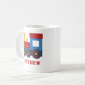 男の子向けのかわいいカラフルな電車 コーヒーマグカップ (正面左)
