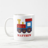 男の子向けのかわいいカラフルな電車 コーヒーマグカップ (左)