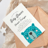 男の子向けのかわいい面白い動物。青いクマのベビーシャワー 招待状