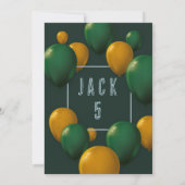 男の子向けキュートなモダン ダークグリーンテーマ 誕生日5歳 招待状 (裏面)