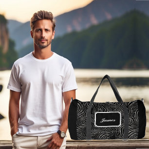 男の子巻き風の白い波型モノグラムブラック ダッフルバッグ