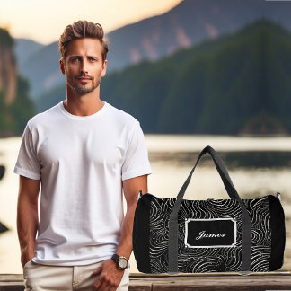 男の子巻き風の白い波型モノグラムブラック ダッフルバッグ