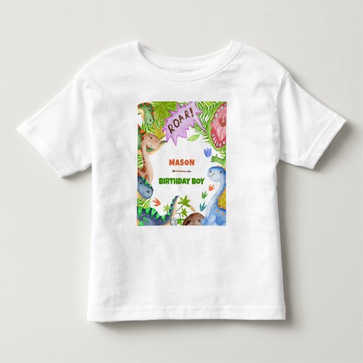 男の子恐竜4歳の誕生日招待状 トドラーTシャツ (正面)
