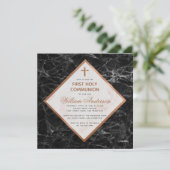男の子最初のコミュニオンホワイトブラックマーブルカッパー 招待状 (スタンド正面)