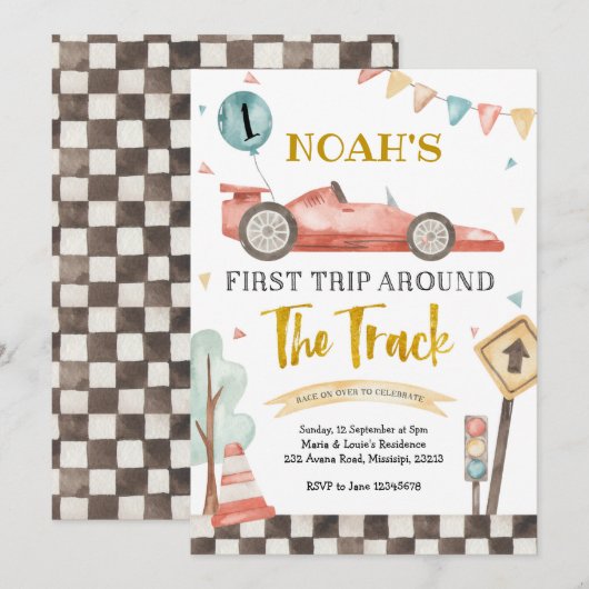 男の子最初のレーシングバースデー招待状 招待状 (正面/裏面)