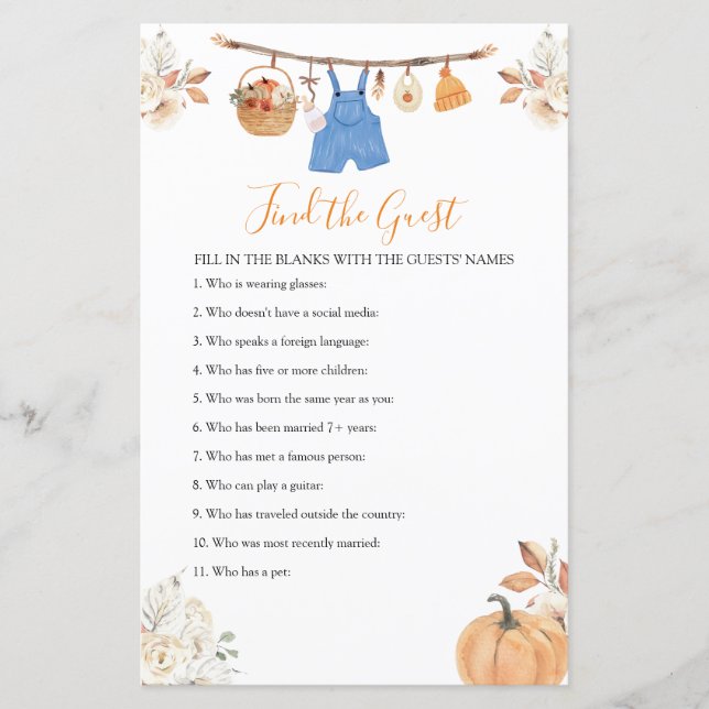 男の子服カボチャ赤ちゃんシャワーゲストを見つける (正面)