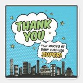 男の子漫画ブックスーパーヒーローベイビーシャワーありがとう スクエアシール (正面)