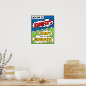 男の子漫画ブックスーパーヒーローベビーシャワーウェルカム ポスター (キッチン)