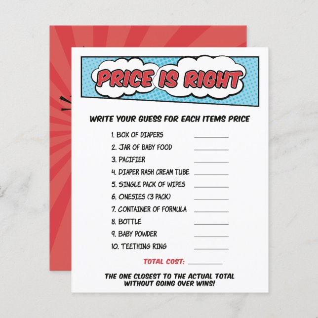 男の子漫画ブックスーパーヒーロー赤ちゃんシャワー価格ゲーム (正面/裏面)