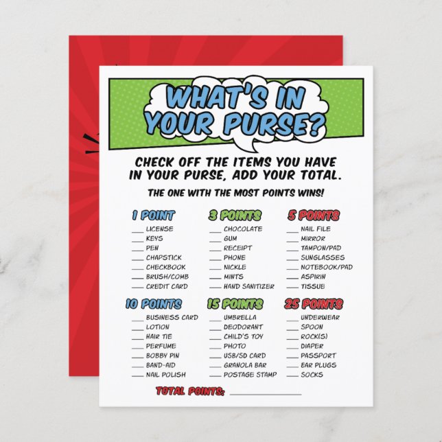 男の子漫画ブックスーパーヒーロー赤ちゃんシャワー財布ゲーム (正面/裏面)