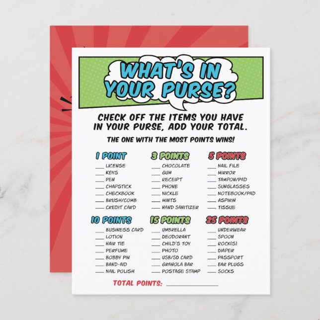 男の子漫画ブックスーパーヒーロー赤ちゃんシャワー財布ゲーム (正面/裏面)