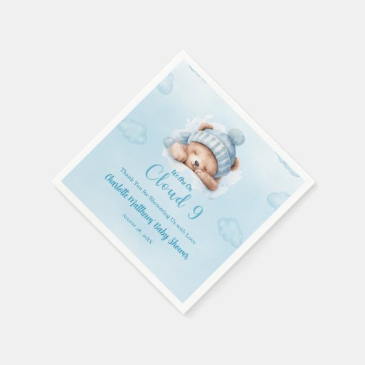男の子熊の雲9赤ちゃんシャワー スタンダードカクテルナプキン (角)