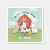 男の子牧場動物農場子供の2歳の誕生日 スタンダードカクテルナプキン (正面)