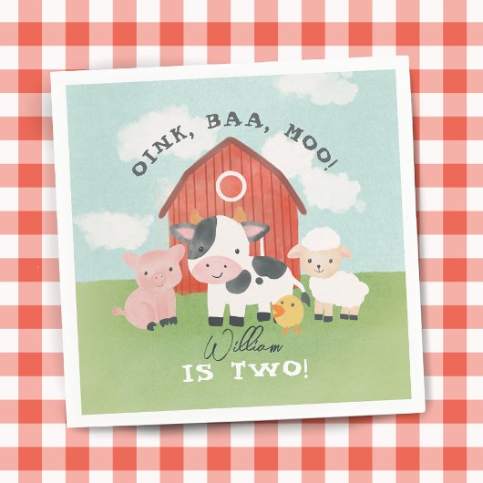 男の子牧場動物農場子供の2歳の誕生日 スタンダードカクテルナプキン