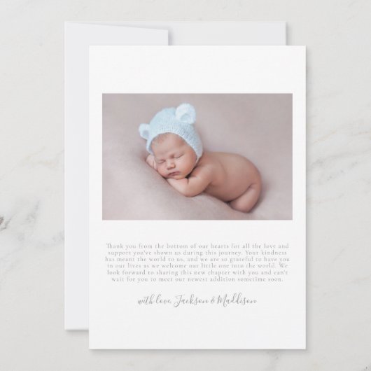 男の子生まれたばかりの誕生写真ベビー発表 案内状 (裏面)