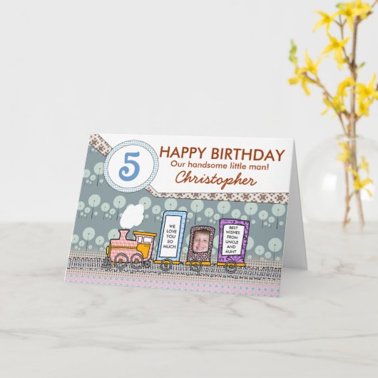 男の子用のスチームトレーンの誕生日カード カード (黄色い花)