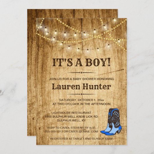 男の子用カントリーベビーシャワー招待状 招待状 (正面/裏面)