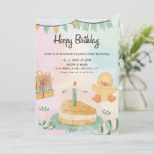 男の子用1歳の誕生日おめでとう - かわいいモダンブルーの1歳の誕生日 招待状 (スタンド正面)