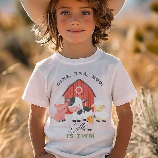 男の子用「2歳」牧場の動物のバースデーTシャツ トライブレンドTシャツ