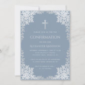 男の子確認ダスティブルーエレガントシルバー離れ 招待状 (正面)