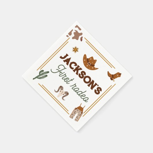 男の子私の最初のロデオカウボーイの1番目の誕生日 スタンダードカクテルナプキン (角)