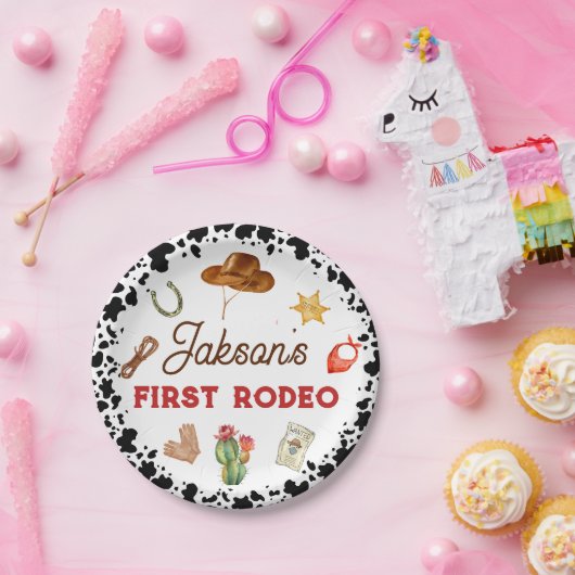 男の子私の最初のロデオカウボーイの1番目の誕生日 ペーパープレート (パーティー)