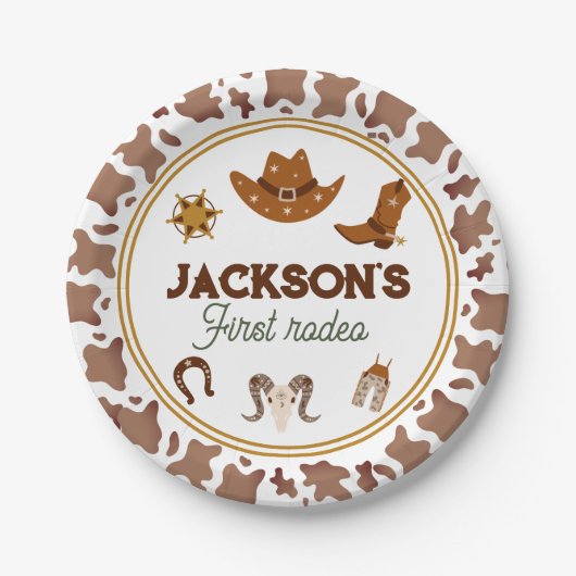 男の子私の最初のロデオカウボーイの1番目の誕生日 ペーパープレート (正面)