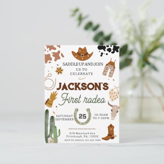 男の子私の最初のロデオカウボーイの1番目の誕生日 ポストカード (スタンド正面)