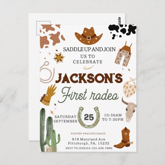 男の子私の最初のロデオカウボーイの1番目の誕生日 ポストカード (正面/裏面)