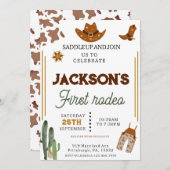 男の子私の最初のロデオカウボーイの1番目の誕生日 招待状 (正面/裏面)