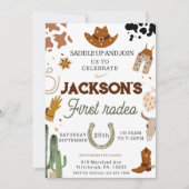 男の子私の最初のロデオカウボーイの1番目の誕生日 招待状 (正面)