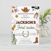 男の子私の最初のロデオカウボーイの1番目の誕生日 招待状 (スタンド正面)