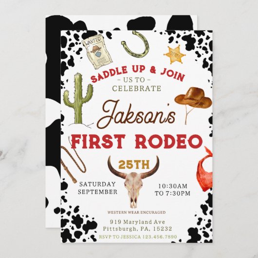 男の子私の最初のロデオカウボーイの1番目の誕生日 招待状 (正面/裏面)